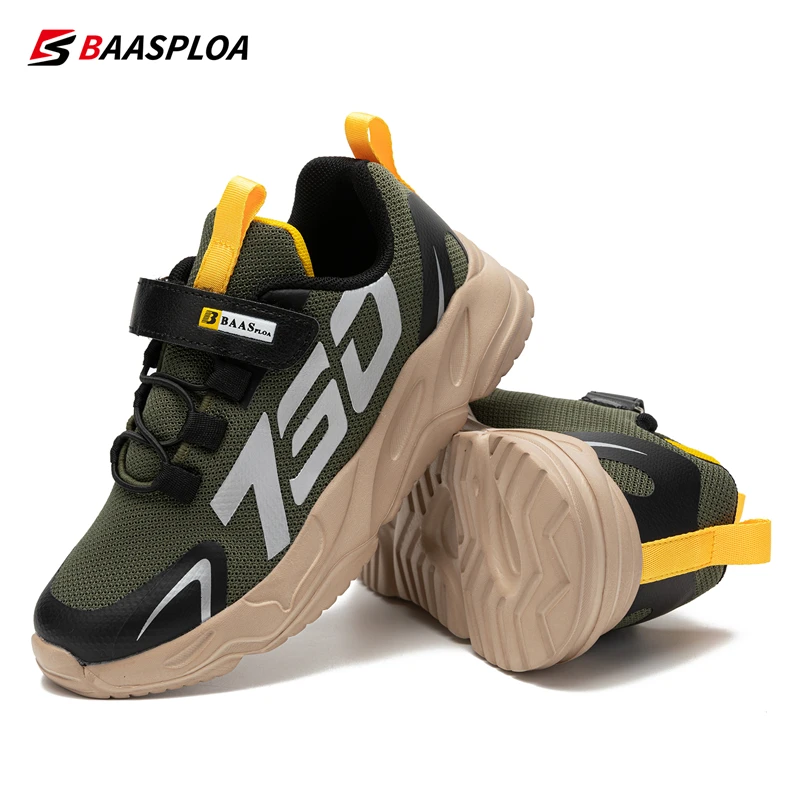 Baasploa New Running Shoes Kids Fashion Lightweight Breathable Velcro Sports Shoes Childrens Outdoor Casual Non-slip Sneakers