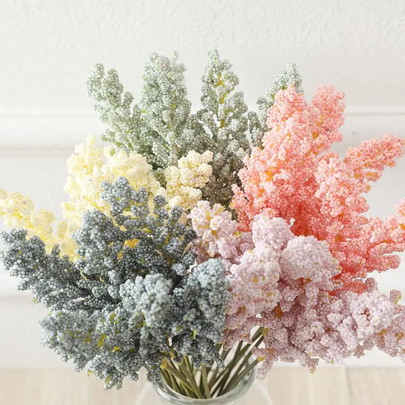 6Pcs/Pack Artificial Vanilla Mini Foam Berry Spike Artificial Flowers Bouquet For Home Plant Wall Decoration Cereals Plant Heap