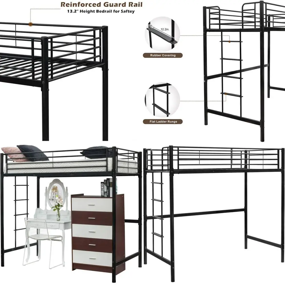 

Metal Twin Bed with Space-Saving Design for Kids, Adults, and Teens in Black