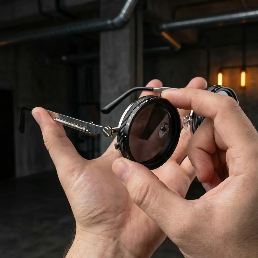 Round Frame Fishing Sunglasses Manual Rotating Anti UV Protection Adjustable Dimming Glasses TAC Metal ND Filter Sunglasses