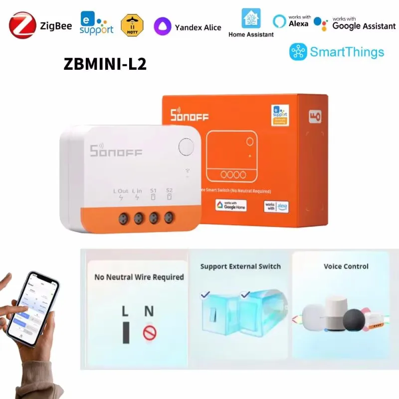

SONOFF ZBMINI L2 Zigbee Smart Switch Mini L2 Zigbee Zbminil2 No Neutral Wire Two-Way Control Required 1-Gang Alexa Google Home