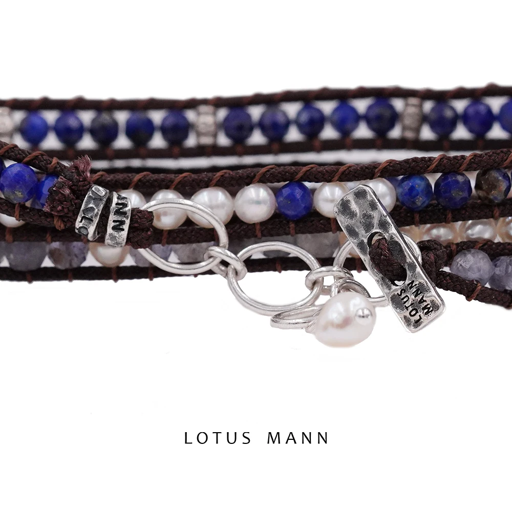 Sea's Love Underwater Cordierite Pearl Lapis Lapis lazuli Lover's Imported Three Loop Bracelet Necklace Lotus mann