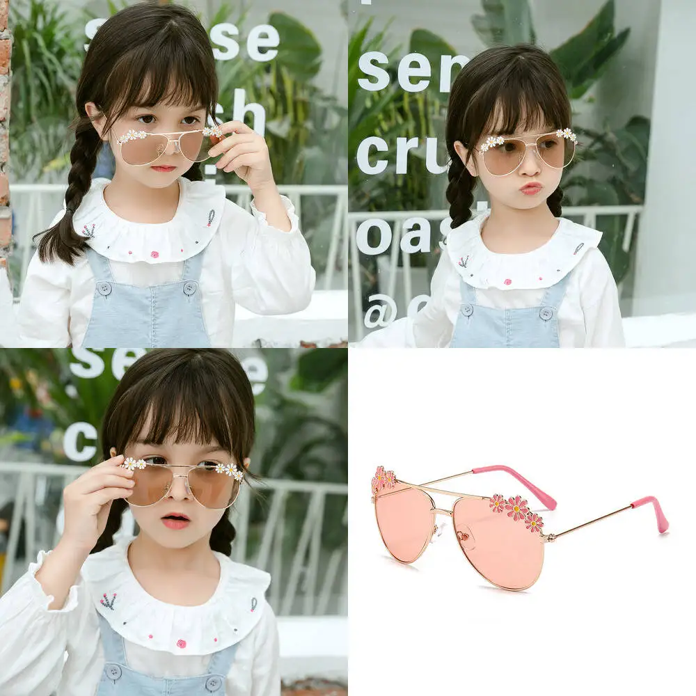 2026 Modische Neue Gänseblümchen-Sonnenbrille für Mädchen, Froschrahmen, Kinder-Outfit, konkave Form, Party- und Strandbrille