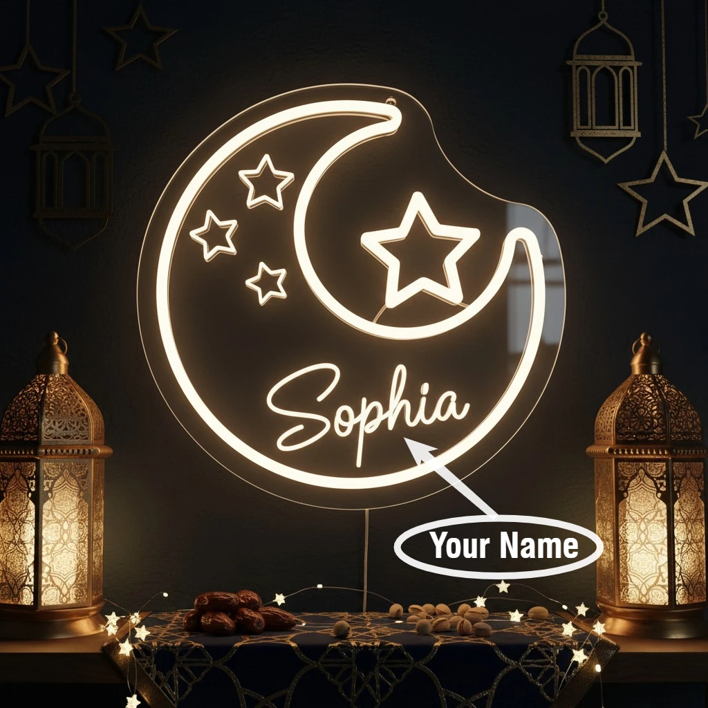 Custom Ramadan Mubarak Neon Sign 2026 Ramadan Decorations Ramadan Light LED USB Custom Name Islamic Home Bedroom Eid Party Decor