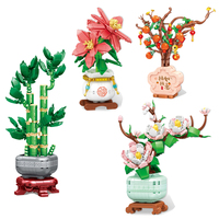 DIY Creative Home Decoration Plastic Artificial Flowers Building Blocks Miniature Plant Bonsai Block Sets New Year Gifts