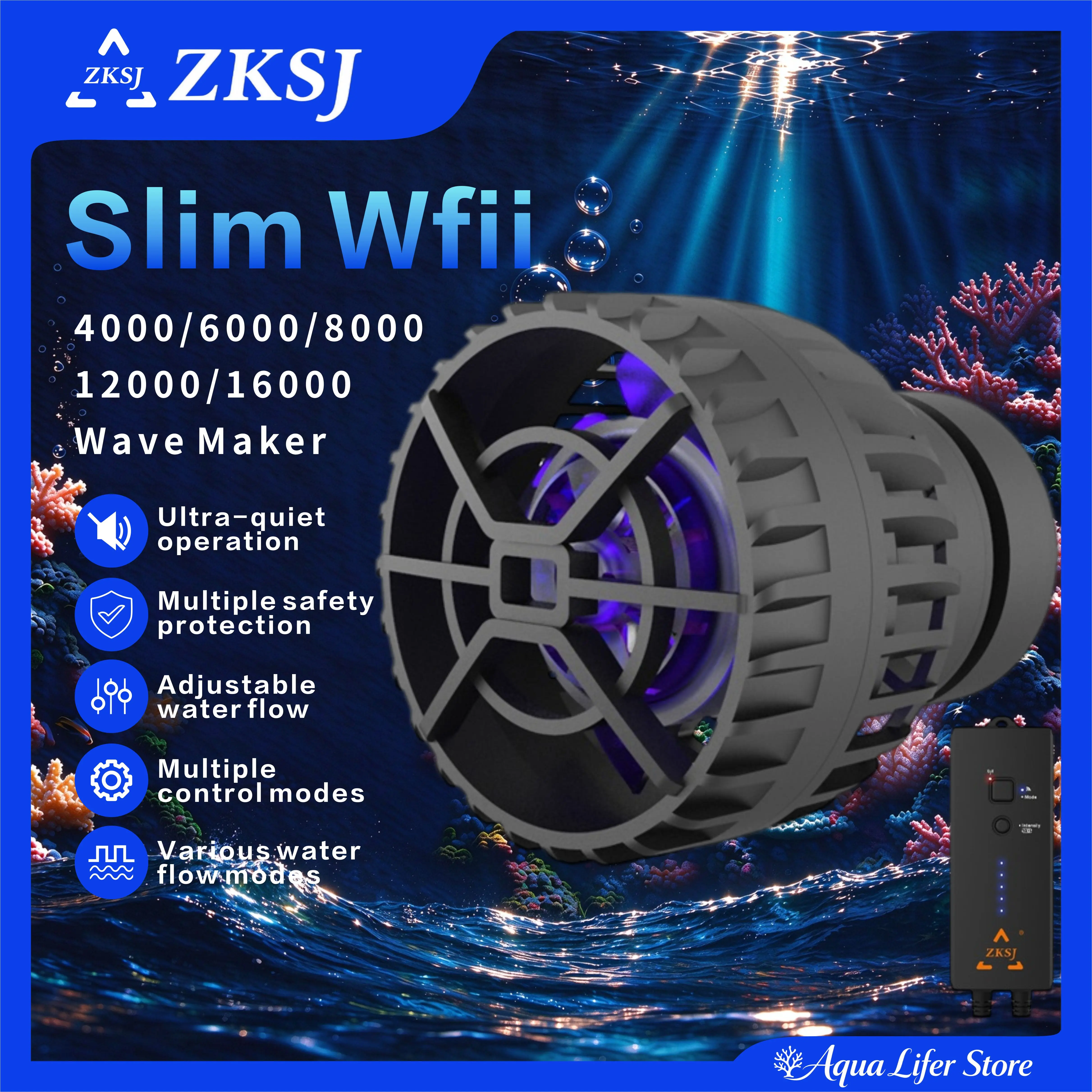 ZKSJ Slim WiFi Smart Wave Maker, DC Brushless Circulation Pump, APP Control, 6 Wave Modes for Fresh & Saltwater Aquarium