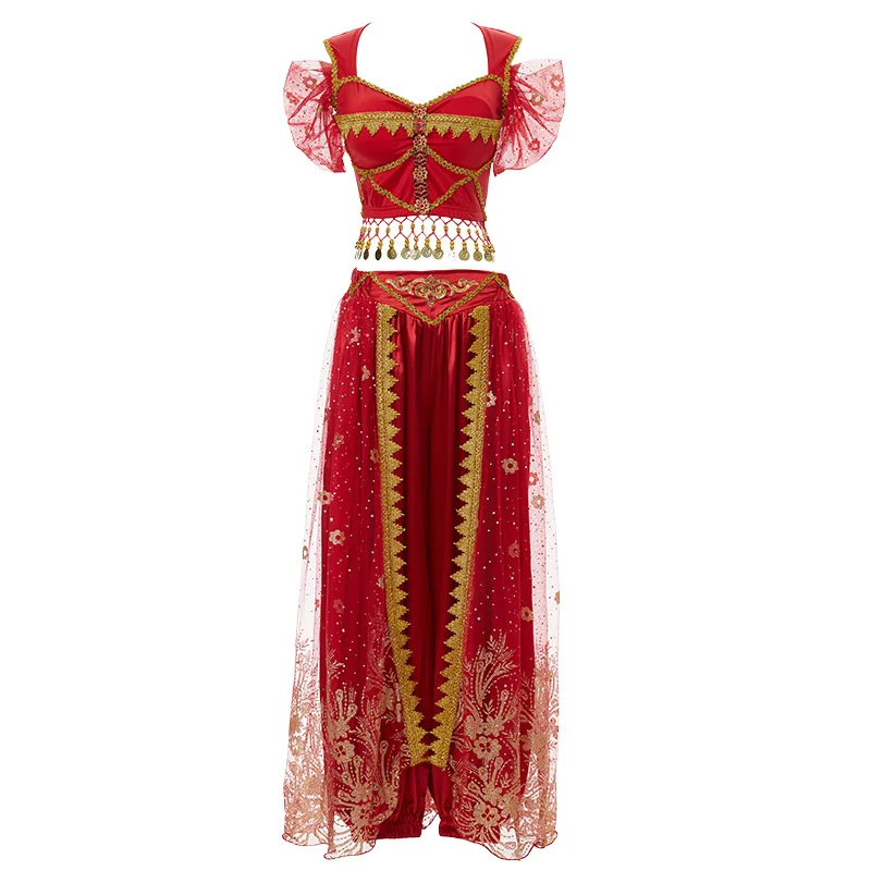 طقم زي الأميرة العربية للسيدات من الياسمين التنكري للرقص الشرقي سروال حريم مع حجاب للوجه لجميع القديسين #5