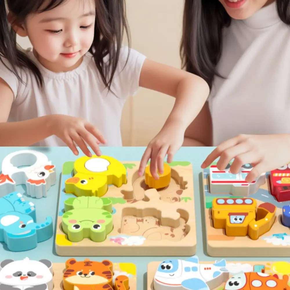 Puzzle di animali 3D 4 in 1 Giocattoli Personaggio cognitivo in legno Blocchi che cambiano il volto Sfide portatili Gioco di abbinamento delle forme