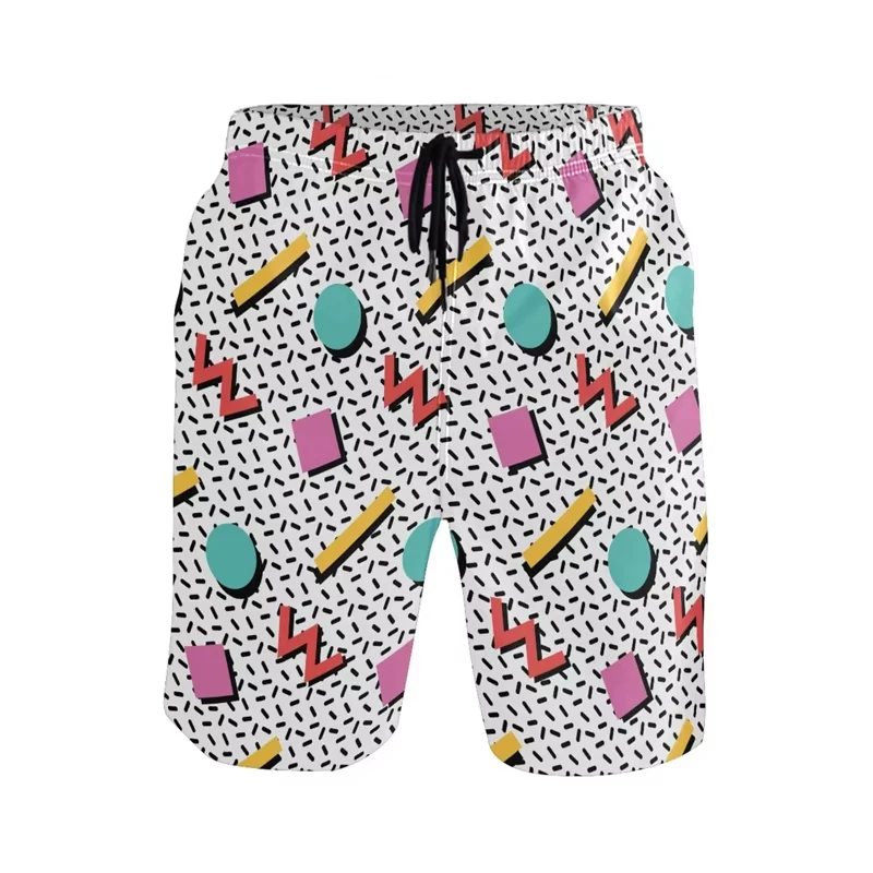 Summer Retro 80s 90s Beach Shorts Men's 3D Swimming Shorts Quick Drying Casual Outdoor Sports Vacation Mesh Shorts