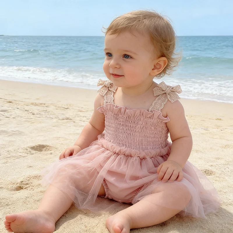 2026 New Summer 0-24M Baby Girl Clothing Toddler Baby Girls Jumpsuit Sleeveless Cotton Mesh Splicing Infant Baby Girls Bodysuits