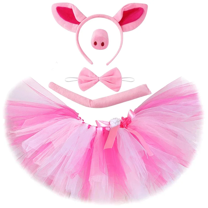 Falda tutú de cerdo rosa para niñas pequeñas, disfraces de cerdito, trajes de fiesta de cumpleaños, pequeño cerdito, Ballet esponjoso, T @ 0Z *