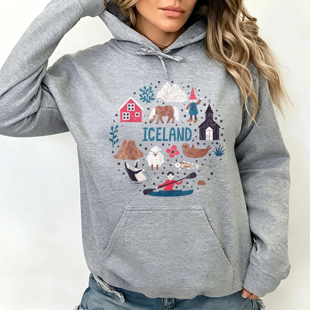 Iceland Nordic Culture Unisex Hoodie Casual Trendy Sweatshirt Folk Element Streetwear Pullover Tourist Nature Culture Lover Tops