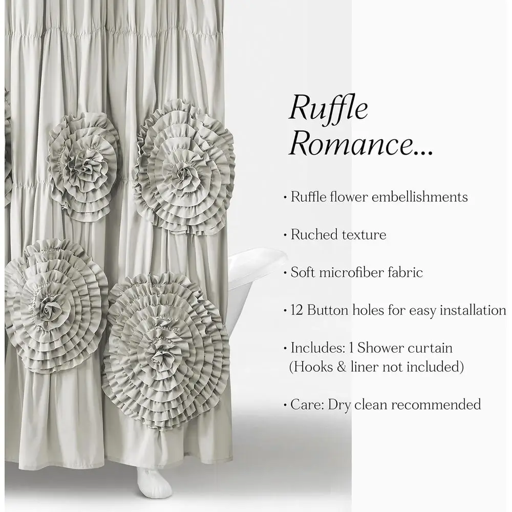 Rideau de douche à volants gris clair 72x72 - Grand rideau de salle de bain en tissu gris par Coquette Decor