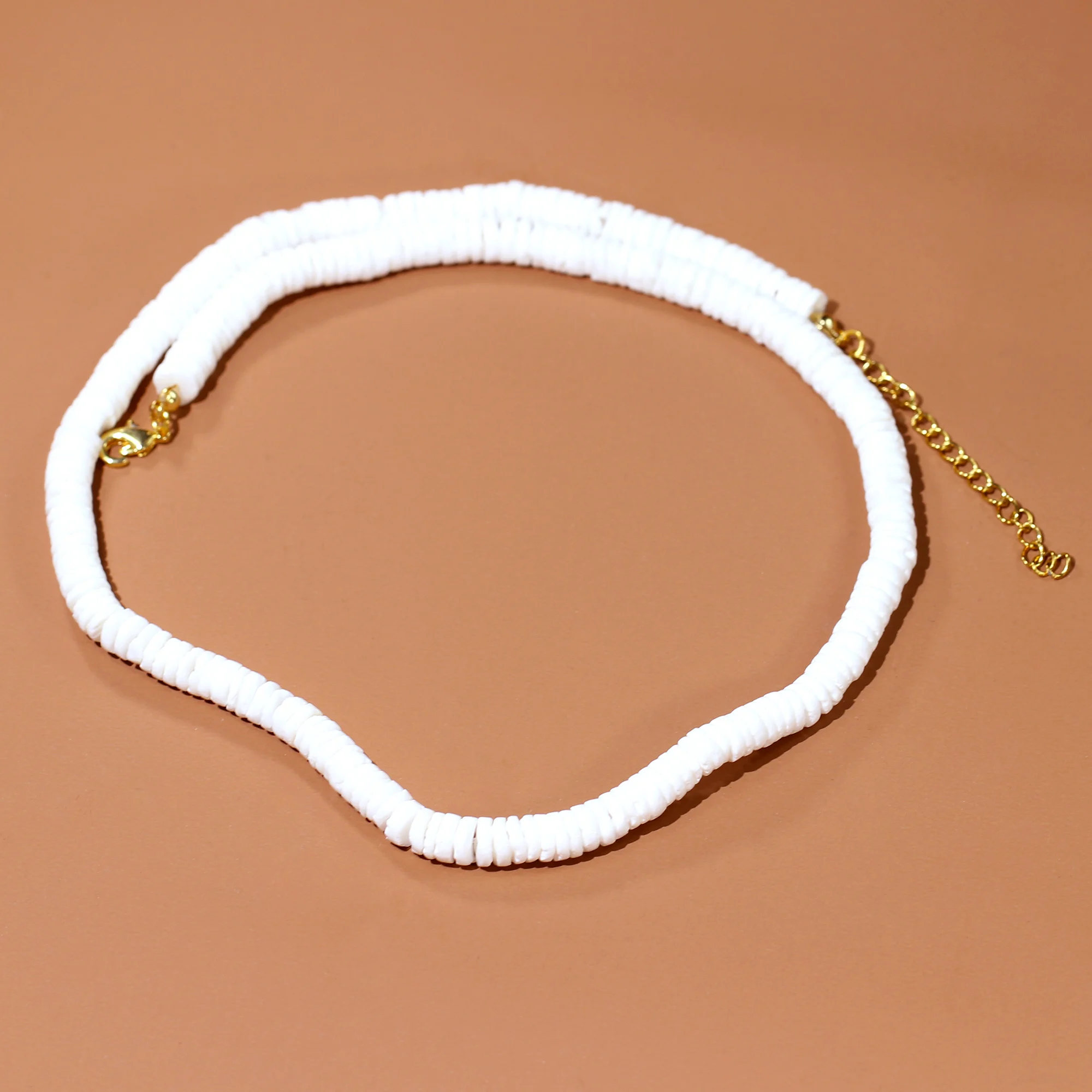 Bohemian Shell Chain Necklace White Hawaiian Beach SeaShell Choker Necklace Round Beads Womens Gift
