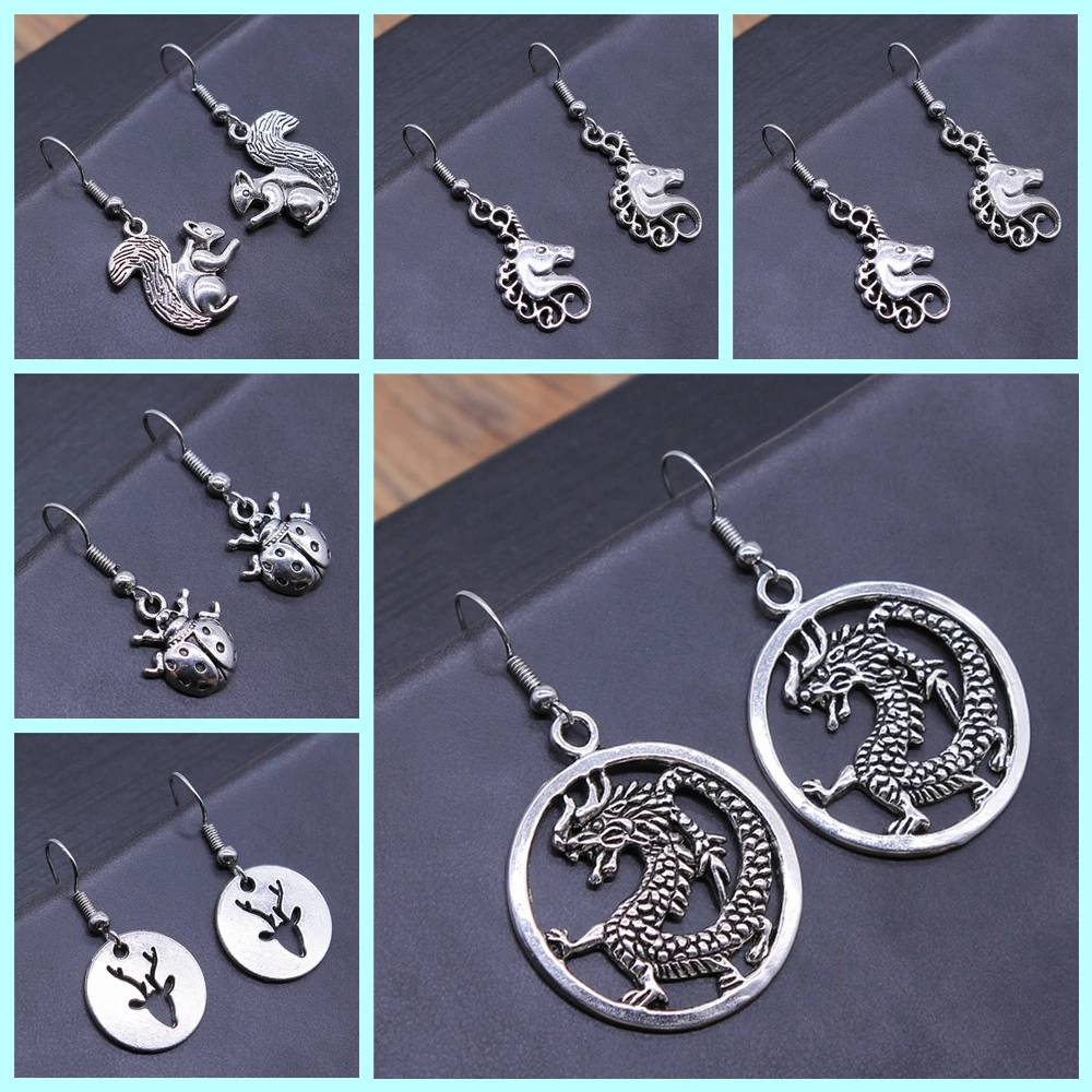 Animal Earring For Girl Women Lady Vintage Elephant Ladybug Snake Dragon Rabbit Squirrel Koala Earring Gift Dangle Earring