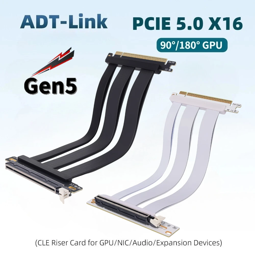 PCIE 5.0 Riser Cable, Compatible GEN 5/4 PCIe 5.0/4.0 GPUs, RTX5090(Ti) RX9070(XT) GPU Tested, 90 Degree Right Angle White Black