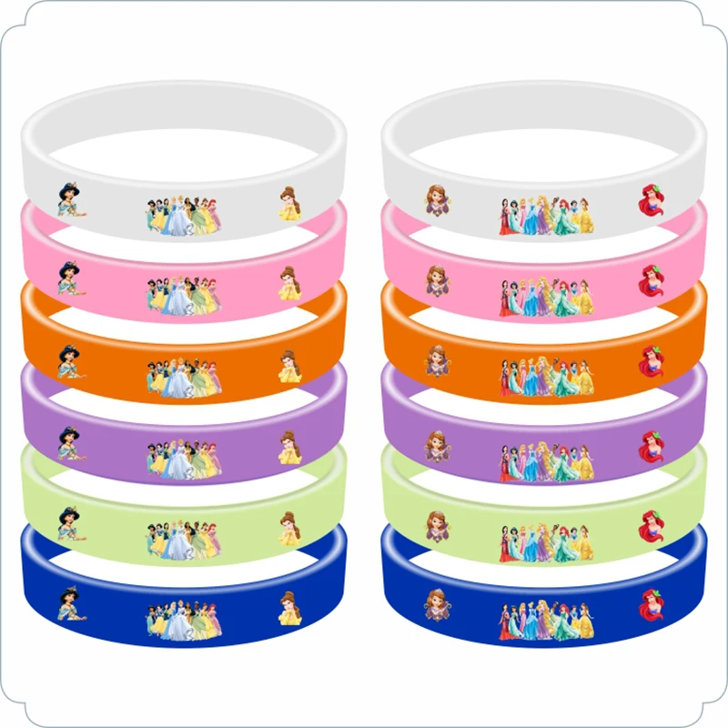 12pcs Mickey Mouse Frozen Princess Kids Silicone Bracelet for Birthday Party Baby Gifts for Guests Bracelet Party Favor Decor