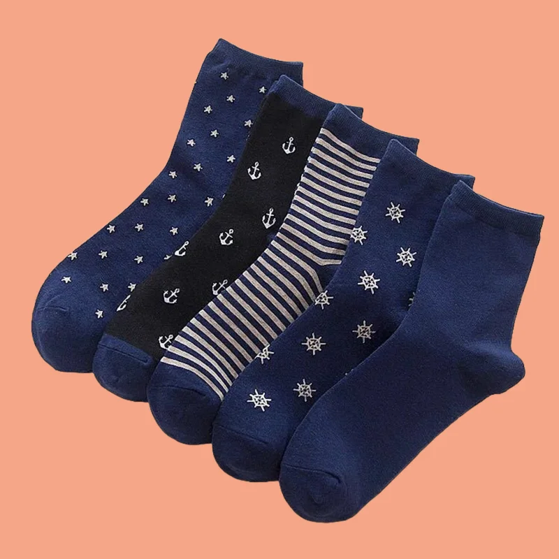 5/10 Pairs New Cotton Casual Socks Spring Sports Trend Cotton Socks Navy Style Men's Sports Socks Men's Mid-Tube Socks