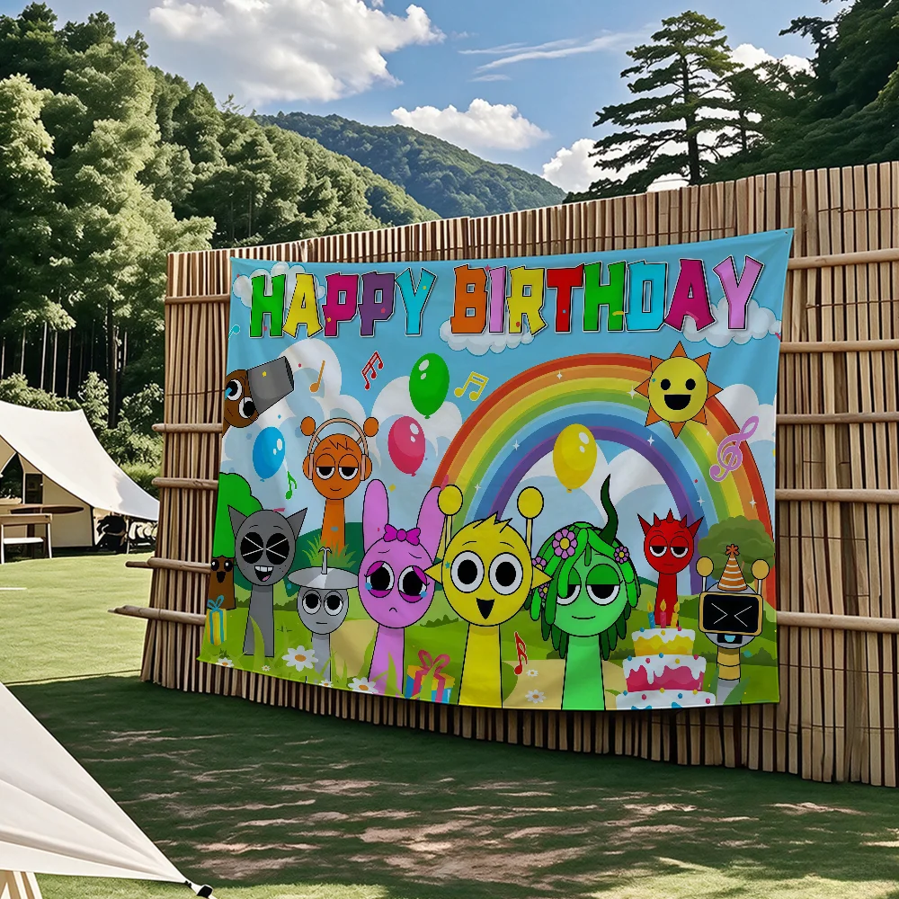 Game S-Sprunki Geburtstagsflagge, Wandteppiche, für Partys im Freien, Schlafzimmer, Wohnzimmer, Schlafsäle, Wanddekoration, Banner, Geschenke – Detail 5