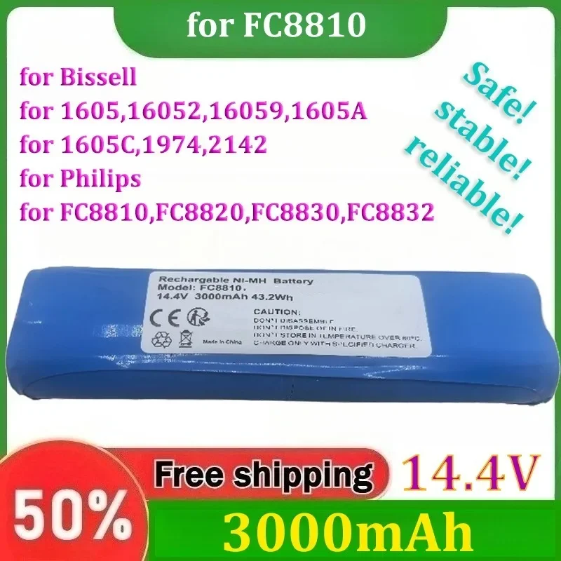 for Bissell 1605,16052,16059,1605A,1605C,1974,2142,for Philips FC8810,FC8820,FC8830,FC8832 14.4V 3000mAh Battery