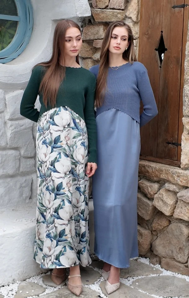 Vestido de satín elegante SS26 con top tejido, conjunto para mujer, ajustable, largo hasta el piso
