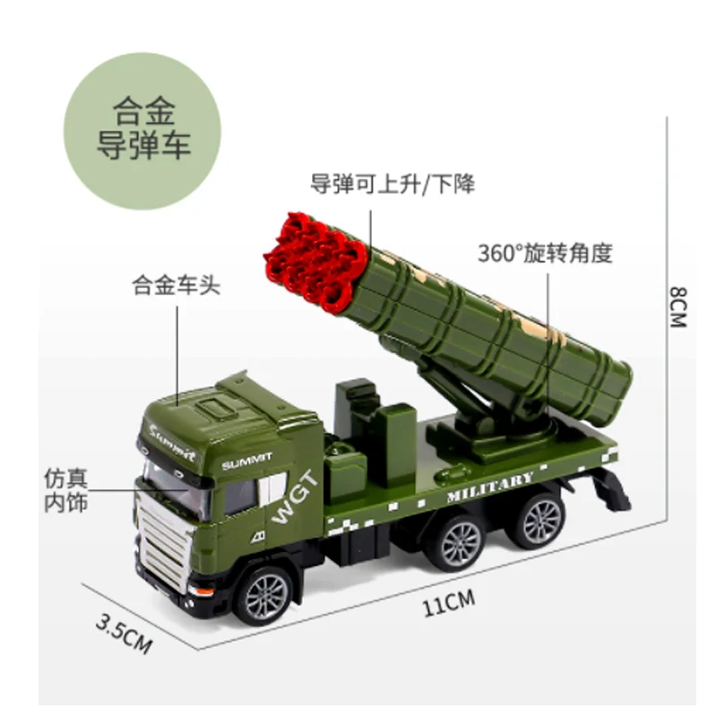 3ชิ้นในกล่อง1:64รถบรรทุกทหารจำลองของเล่นโมเดลรถยนต์จรวดขึ้นรูปจรวดของเล่นสำหรับ B100เด็กผู้ชาย