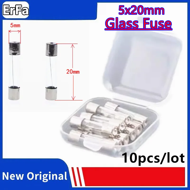 10pcs 5x20mm Glass Fuse with Box 5x20 0.1A 0.2A 0.5A 1A 2A 3A 4A 5A 8A 10A 15A 20A 25A 30A 250V 5*20mm Household Fuses Tube