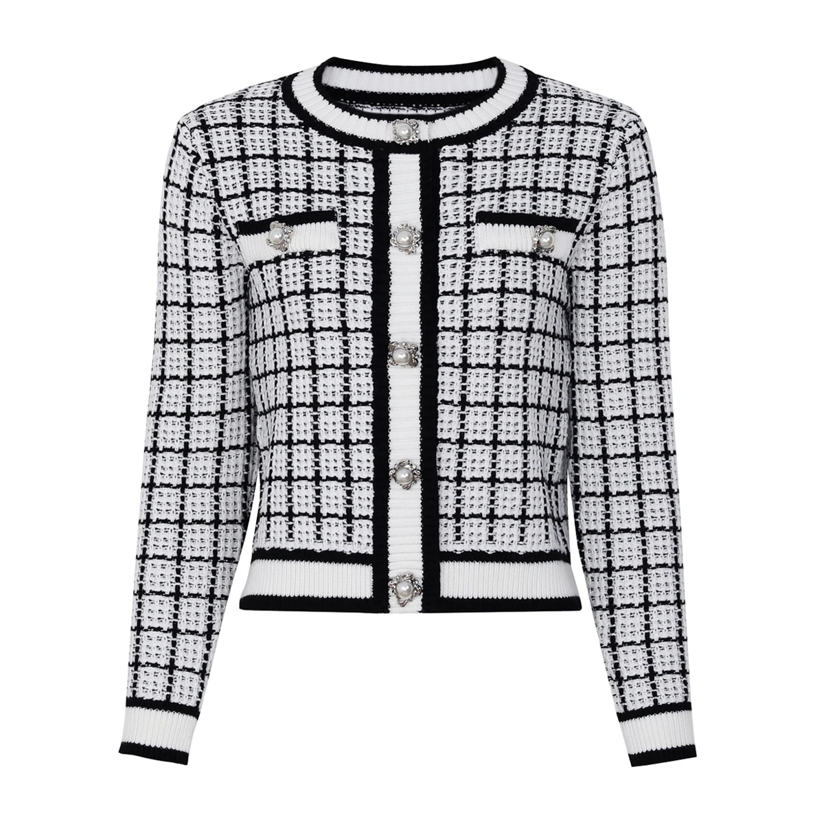 

High End Quality Spring And Autumn New Fashion Plaid Knitted Internet Celebrity Casual Style Top Cardigan Sweater Jacket