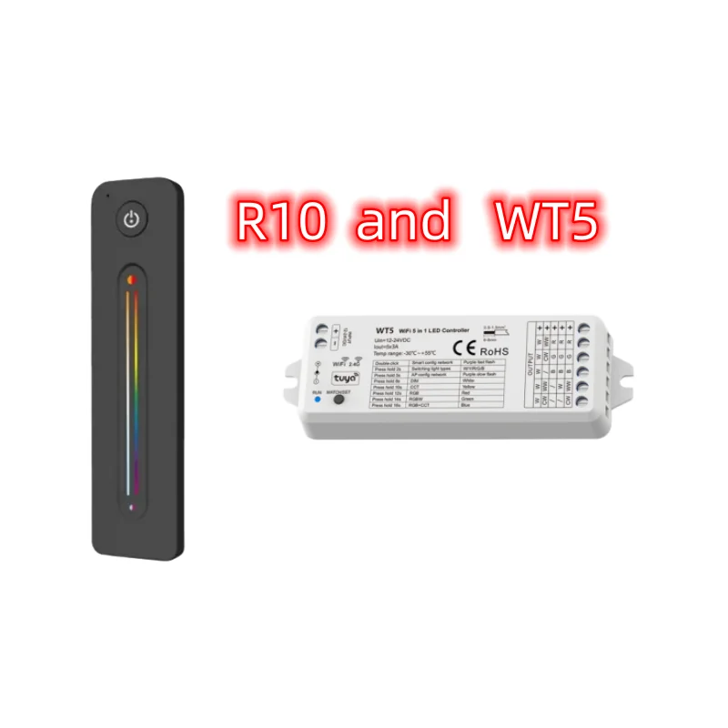 

RT1/RT2/RT4/RT5/R10 2.4G RF Remote Work with 5 IN1 LED Tuya Controller WT5 APP Voice Control For RGB RGBW RGB+CCT Led Strip Lamp