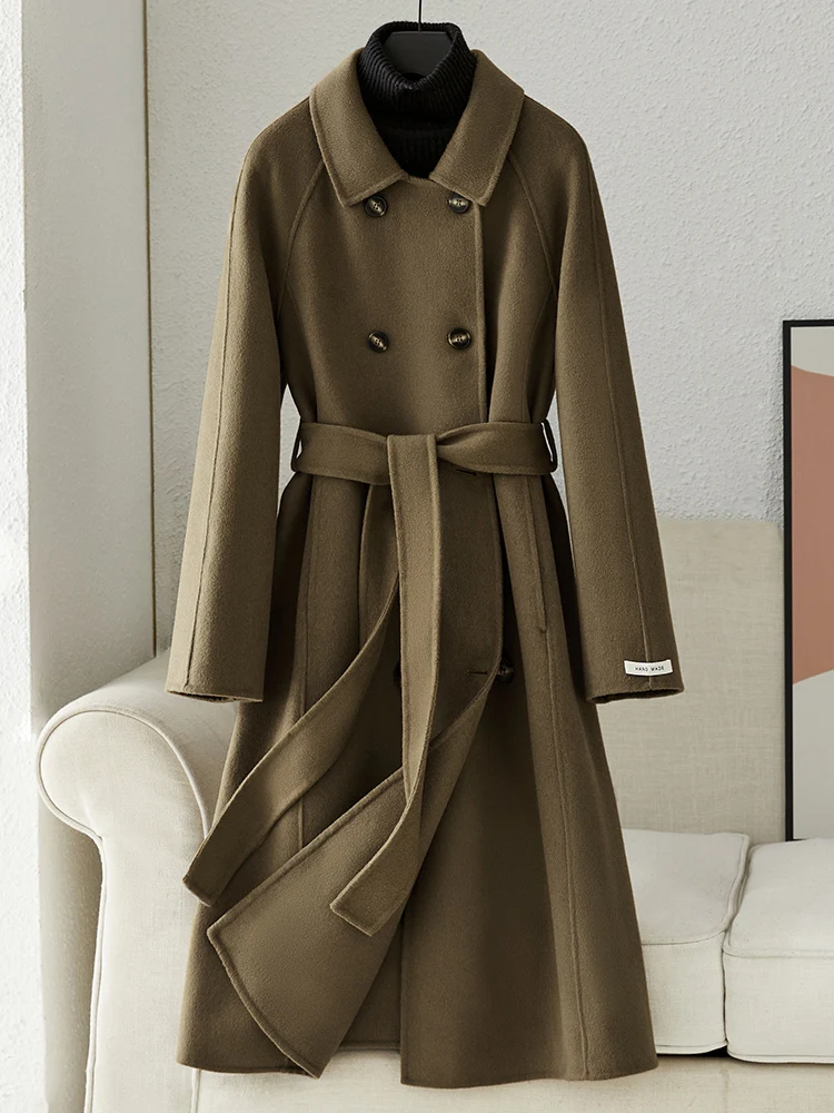 Double sided wool coat for women, medium and long, 2024 autumn and winter new item, small and high-end 100 pure wool woolen coat