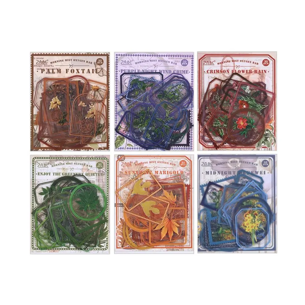 30 Pcs/Bag PET Flower Plant Sticker Bag Colorful DIY Hand Tent Decorative Material Creative Waterproof Scrapbooking Sticker