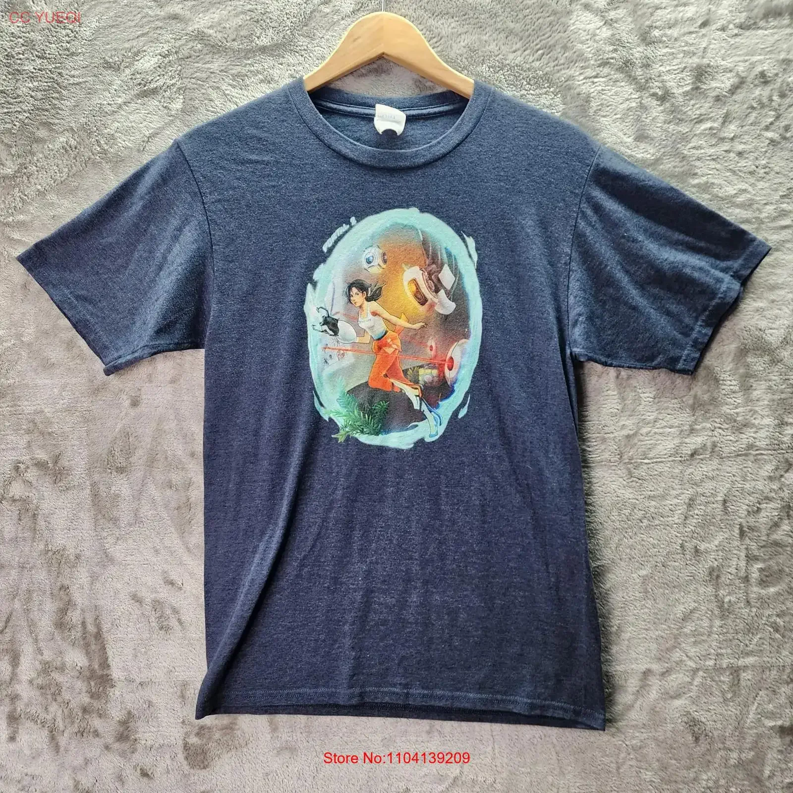 Portal Video Game T Shirt Men s Small Blue Chell GLaDOS Fan Art long or short sleeves vintage Washed Soft Versatile Breathable