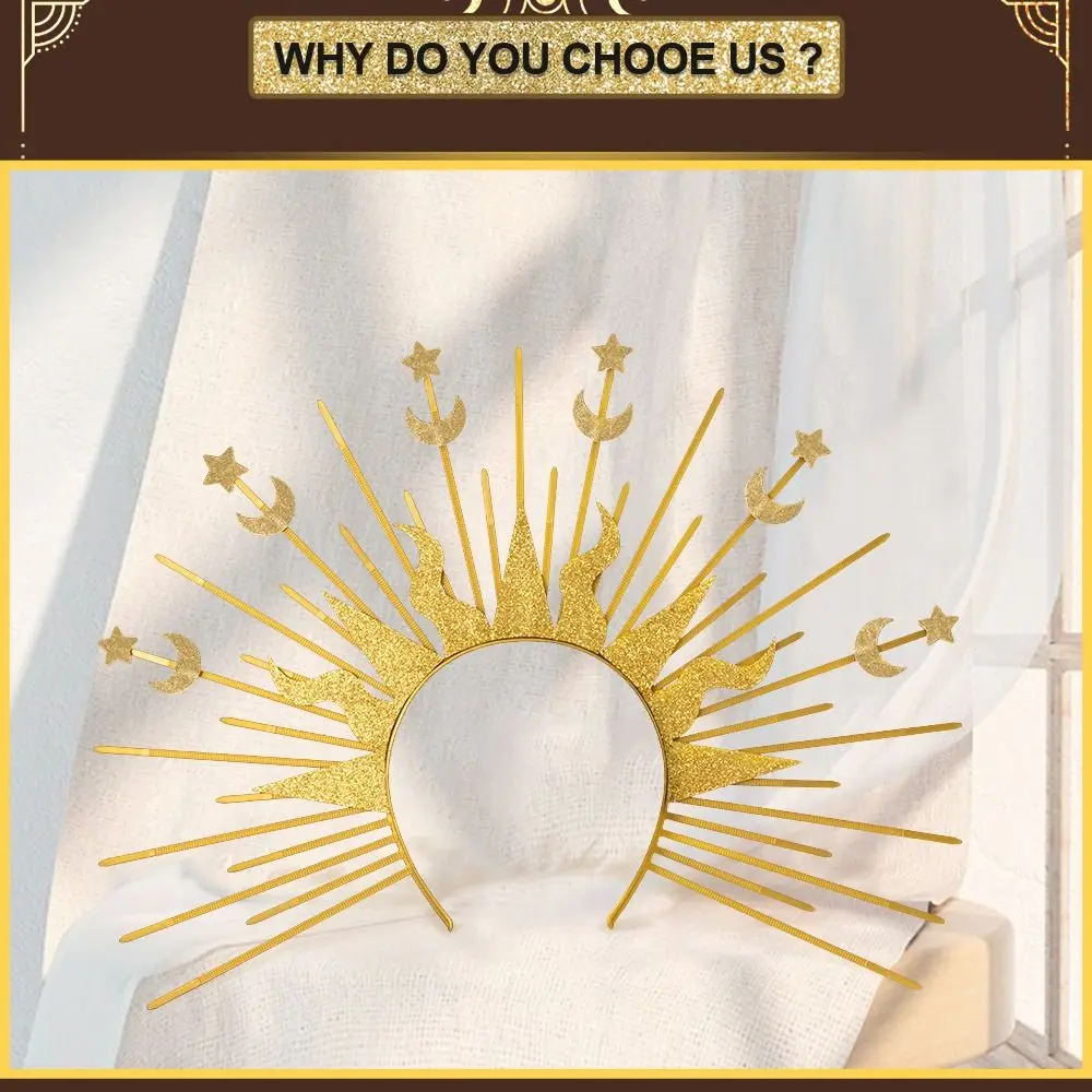 Vintage Sonnengott Halo Stirnband Stern Mond COSPLAY Haarreifen Silber Modenschau Haarschmuck Halloween Stirnband Damen/Mädchen