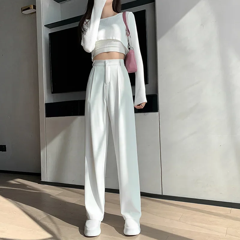 

Casual High Waist Loose Wide Leg Pants for Women Spring Autumn New Female Floor-Length White Suits Pants Ladies Long Trousers