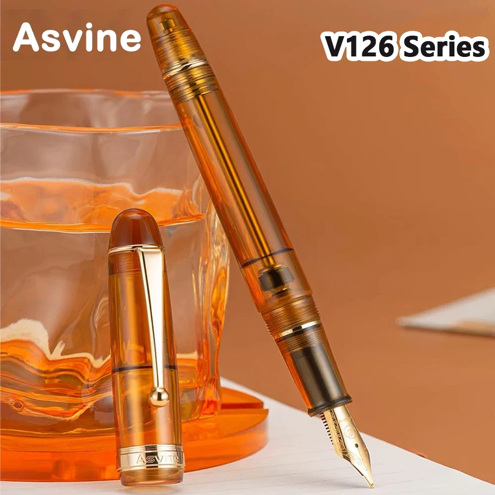 Asvine V126 Acrylic Fountain Pens Vacuum Filling Luxury Transparent /Matte M/F Nib Writing Pen Office School Supplies Stationery