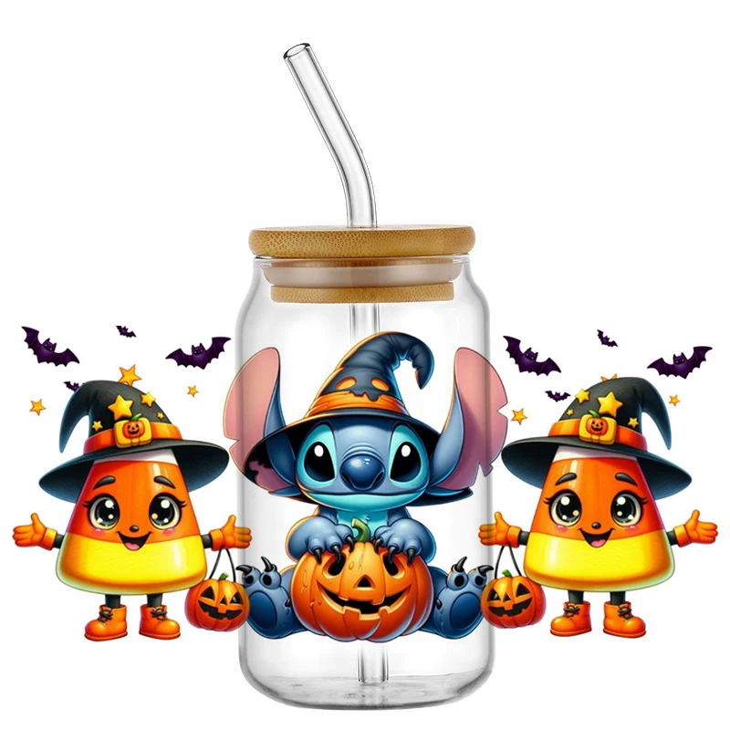 Miniso 3D Halloween Stitch Serials Custom DIY Mug UV DTF Transfer Stickers Waterproof  Washable Transfer Stickers For 16OZ Cup