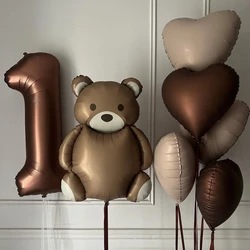 32inch15PCS Aluminum foil bow vintage Milky number，Brown bear balloons, 0-9 years old Balloons Decorations Matte Globos Birthday
