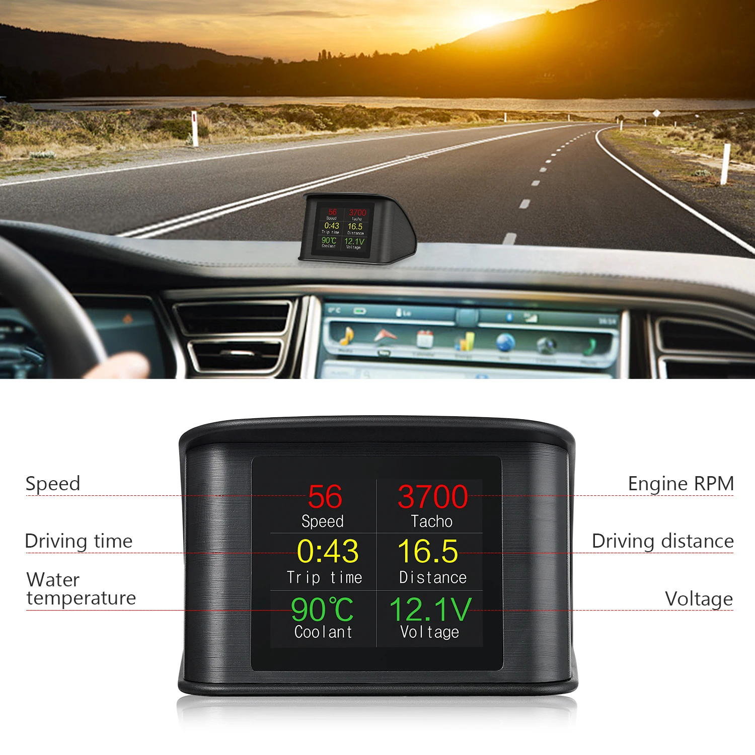 Premium High Quality Upgraded Durable OBD2 Digital Trip Computer Mileage Speedometer Temp Gauge HUD P10 for All Cars