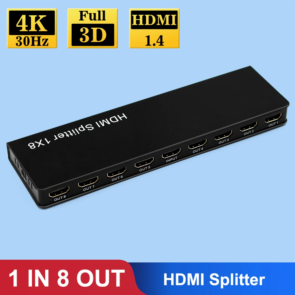 مقسم فيديو HDMI 1x4 4K 1080P HDMI 1 في 8 خارج HDMI 1.4 HD Splitter 1X2 1 IN 4 OUT مزامنة الصوت لـ HDTV DVD PS3 Xbox