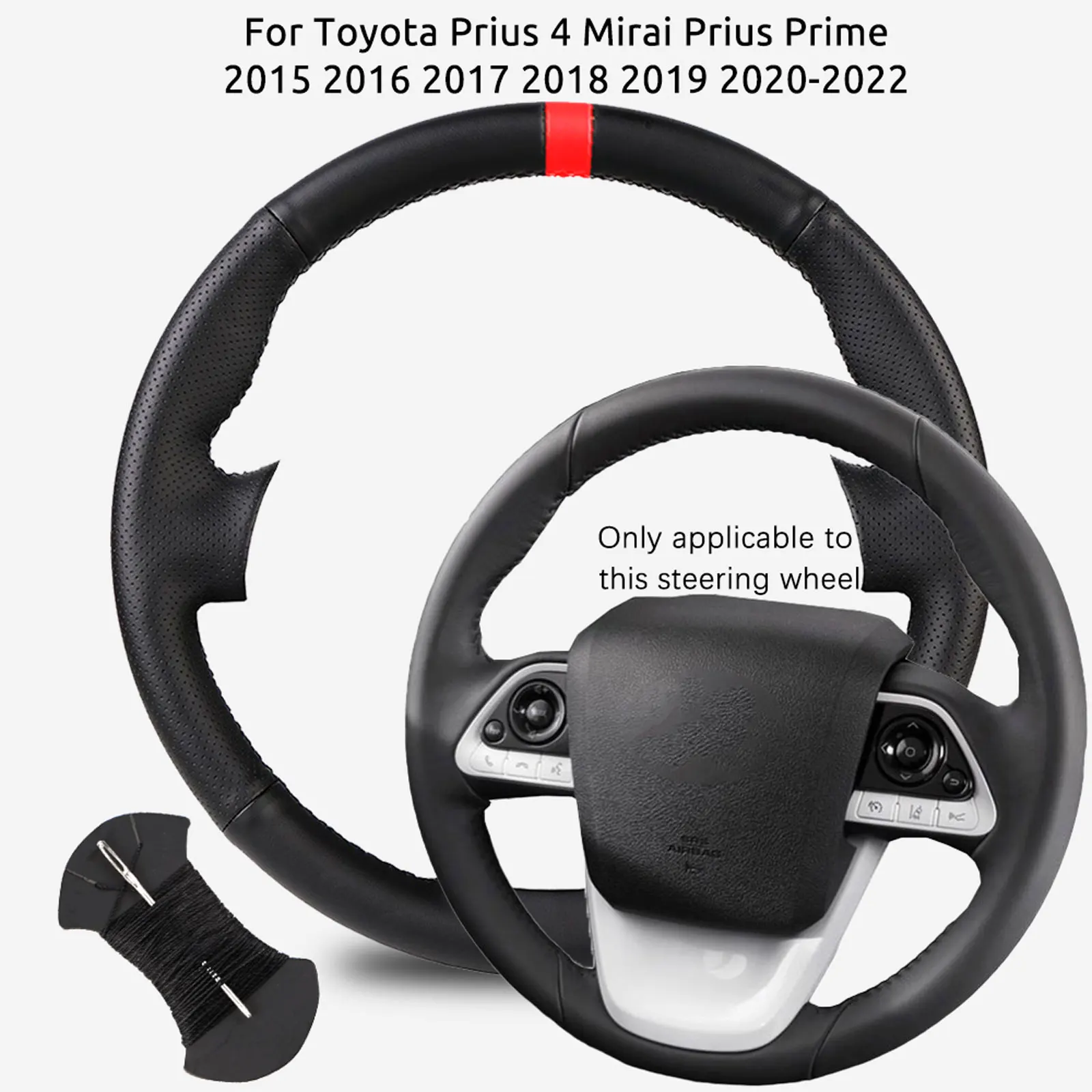 Cubierta trenzada personalizada para volante de coche, para Toyota Prius 4 Mirai Prius Prime 2015 2016 2017 2018 2019 2020-2022