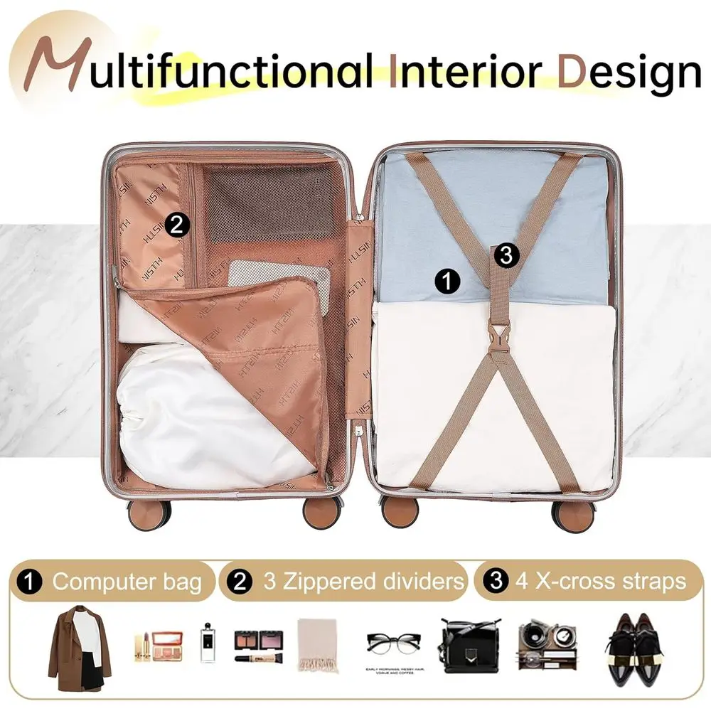 20-Inch Silvery Hardshell Spinner Luggage, TSA-Approved Compact Carry-On with 22x14x9 Dimensions