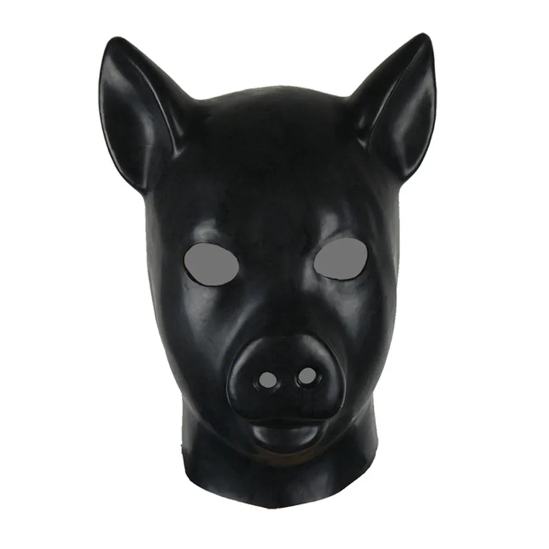 Hot 3D Pink Latex Pig Hood Mould Latex Rubber Fetish Animal Mask with Zipper Full Head Animal Hood