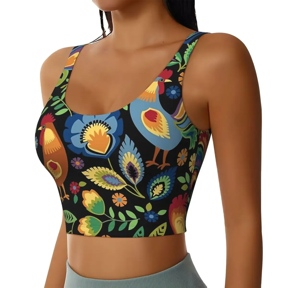 Custom Polish Folk Roosters Women Sports Bra High Impact Vest Gym Workout Yoga Crop Tank Tops