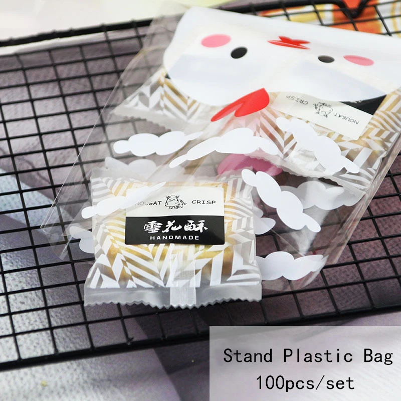 100pcs Small Chicken Self-adhesive Plastic Bags Stand Style Chocolate Cookie Bag Christmas Gift Bags Wedding Party Candy Package