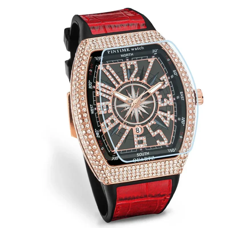 

Luxury Diamond Iced Out Quartz Wristwatch Hot Sale Blue Silicone Band Party Casual Dress Watches Popular Item 12 Colors