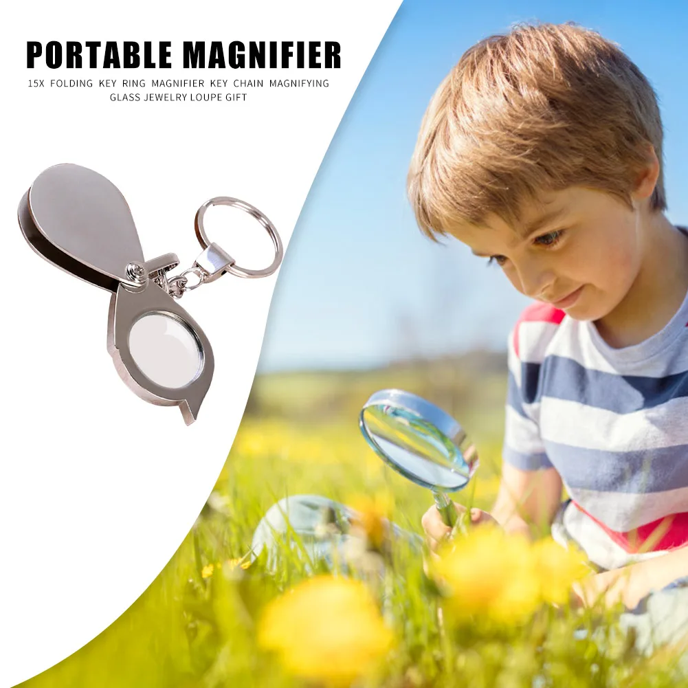 15X Folding Key Ring Magnifier Key Chain Magnifying Glass Jewelry Loupe Gift