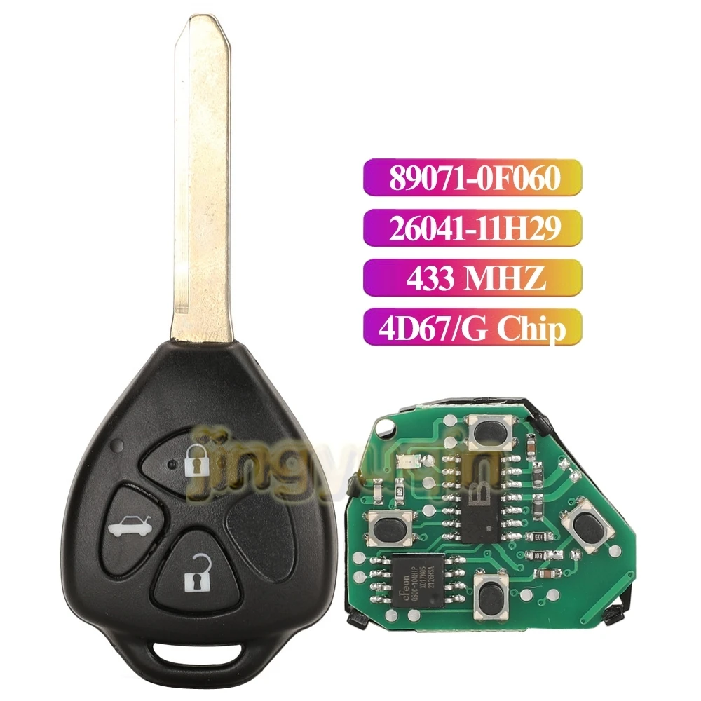 Jingyuqin 26041-11H29 89071-0F060 Zdalny pełny pilot samochodowy 433MHz 4D67/G Chip do Toyota Corolla Avensis Yaris Verso Auris