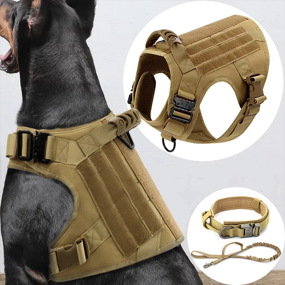 Dog Collar Harness Leash Set K9 Dog Tactical Military Service Vest Pet Accessories for Medium Large Dogs Hunting Training