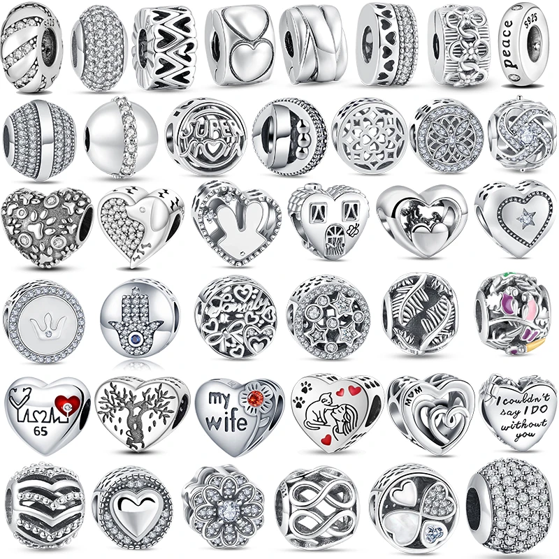 

100% 925 Sterling Silver Color Heart Circular Beads Original Pandora Charm Bracelet For Women DIY Fashion Jewelry Making Gift