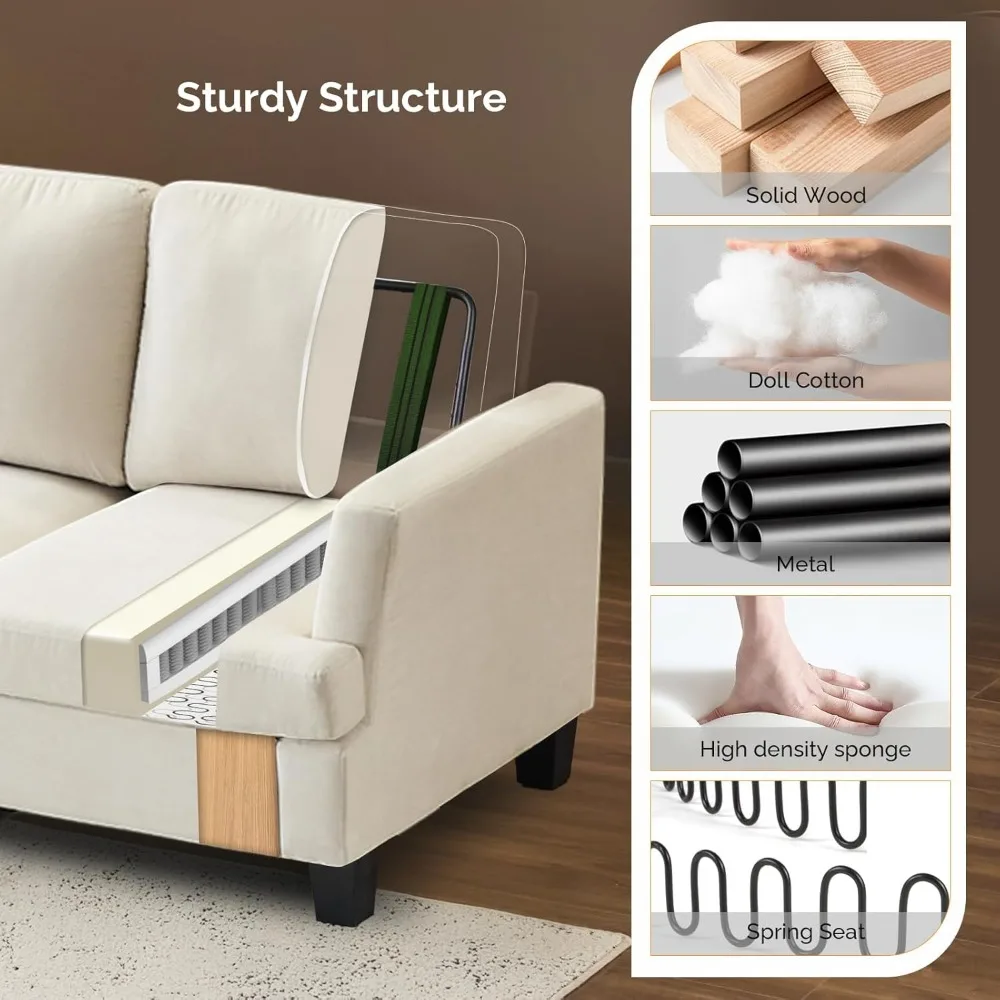 أريكة حديثة من جلد الغزال الصناعي بثلاثة مقاعد، بطول 83 بوصة، مقعد عميق 25.6 بوصة، مريحة ومريحة لغرف المعيشة الصغيرة #6